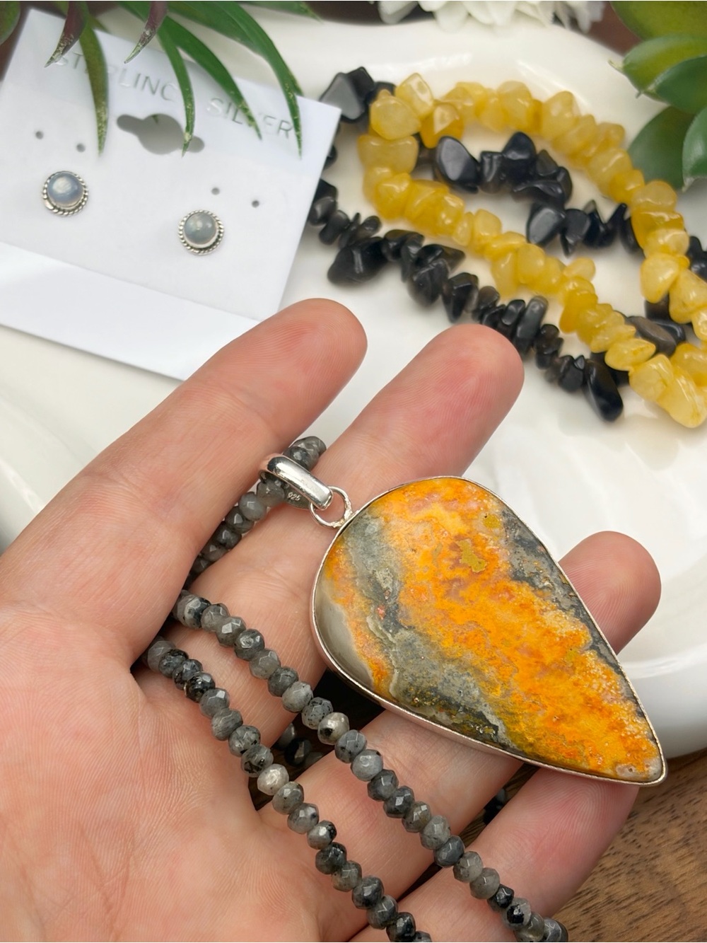 Sterling Silver 925 XL Bumble Bee Jasper Pendant Southwest Style Jewelry Set Lot